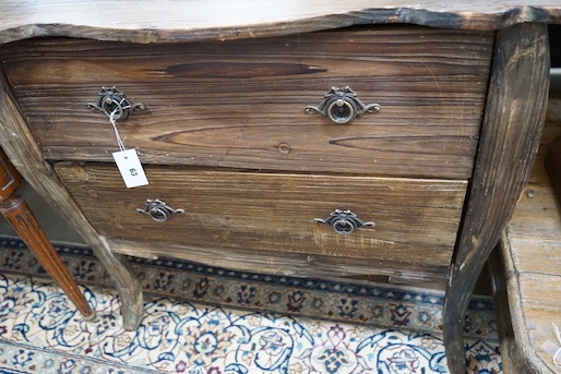 An 18th century style French provincial pine two drawer commode, width 87cm, depth 47cm, height 77cm